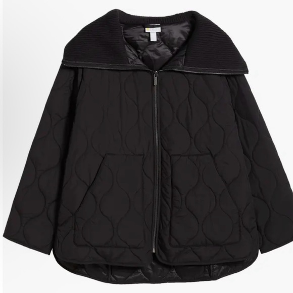 Zella Jackets & Blazers - Zella Black Quilted Puffer Jacket with Knit Collar